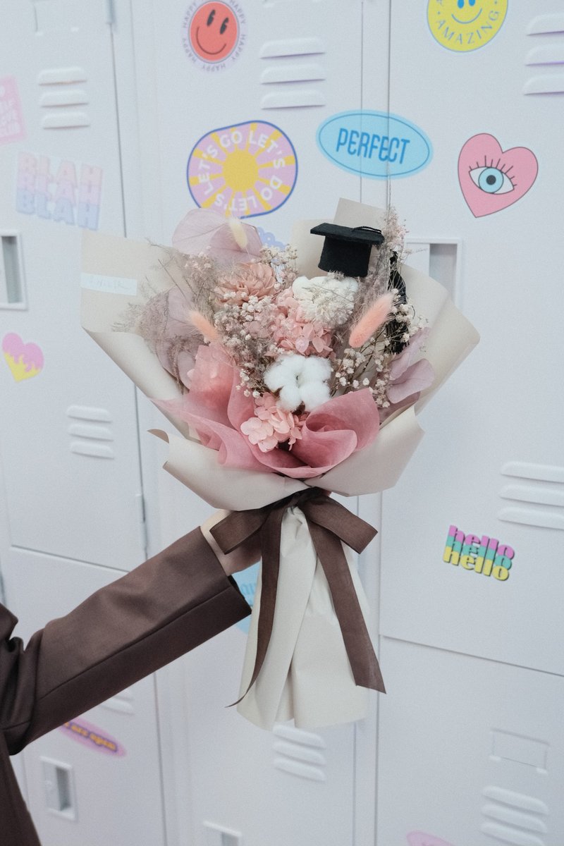 Graduation Bouquet | Graduation Bear Medium Bouquet [Mermaid] - Graduation Gift/Dried Flowers - ช่อดอกไม้แห้ง - พืช/ดอกไม้ สึชมพู