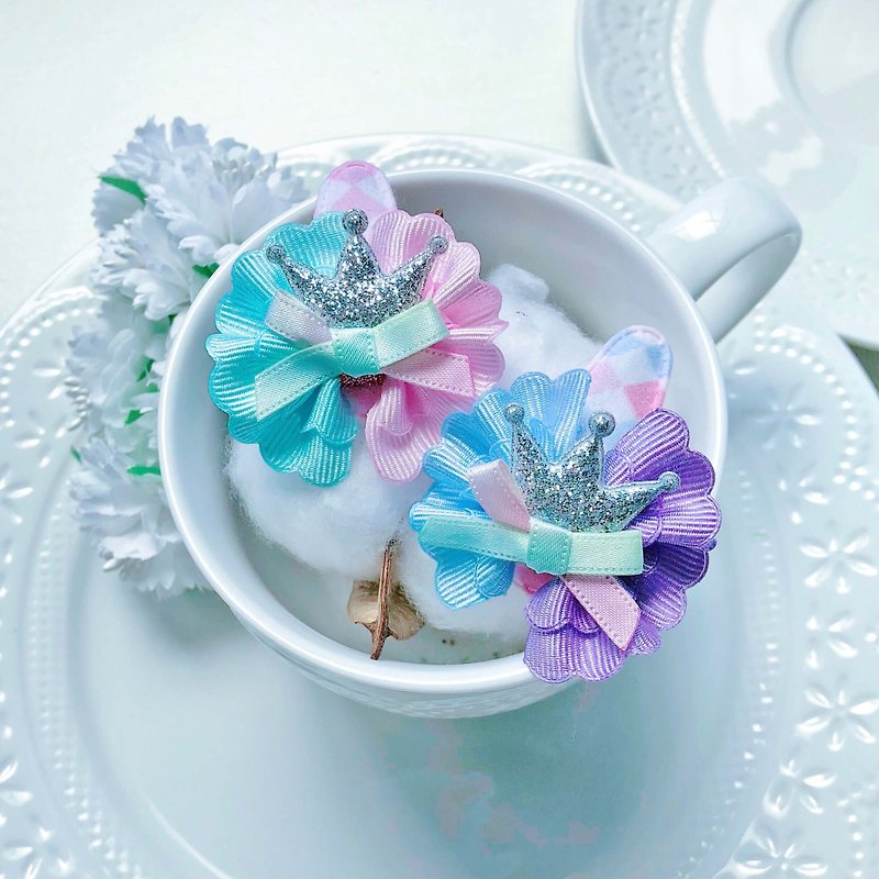 Lace color matching crown gradient ribbon baby hairpin hair accessories set - เครื่องประดับ - วัสดุอื่นๆ หลากหลายสี
