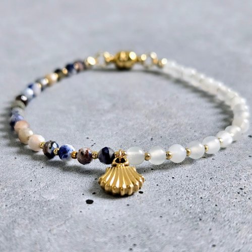 cheriehandmade 【14kgf変更可】レッドラインソーダライトとムーンストーンの天然石ブレスレット