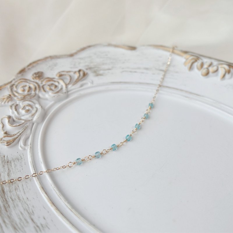 Ripple Aqua Blue Stone American 14K Gold Bracelet Light Luxury Style - Bracelets - Semi-Precious Stones Blue