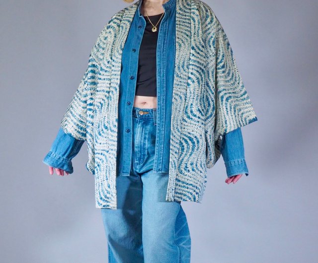 Online silk shibori Tie-dye haori jacket beautiful Charming pattern