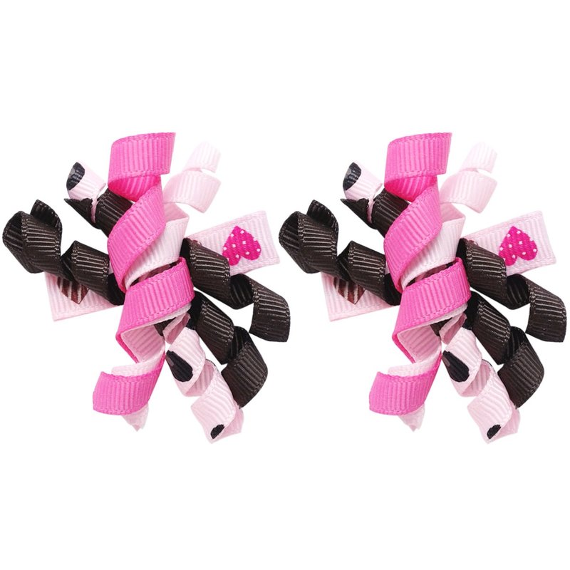 捲捲緞帶髮夾兩入組 全包布手工髮飾Curl Ribbon-Pinky/Brown - 髮夾/髮圈 - 聚酯纖維 粉紅色