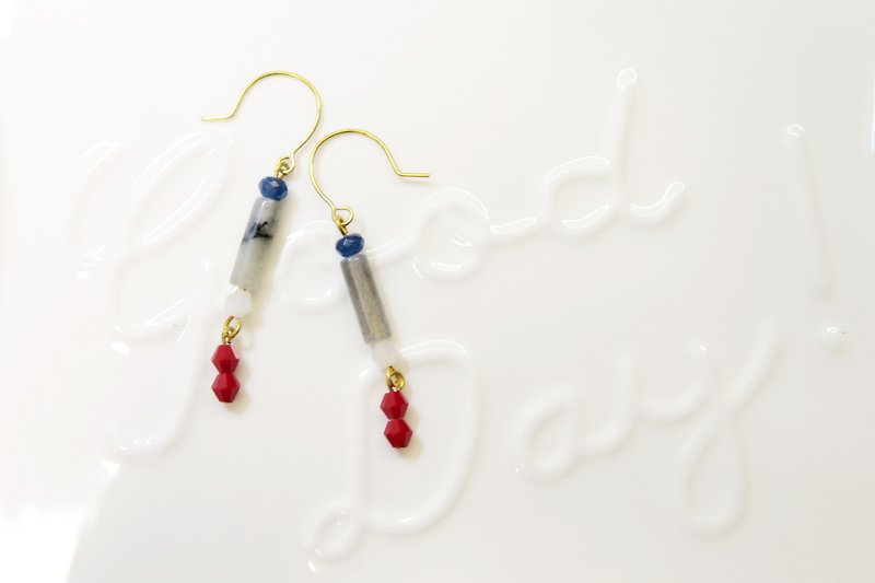 OUD Original-14Kgf-Natural Labradorite-Red Crystal Beads Drop Earring/Clip-on - Earrings & Clip-ons - Jade Red