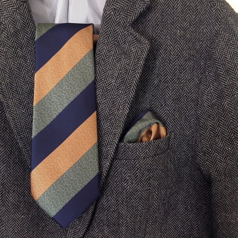 Necktie Gold Emerald Blue Tie Set with Pocket Square - 領帶/領帶夾 - 聚酯纖維 多色