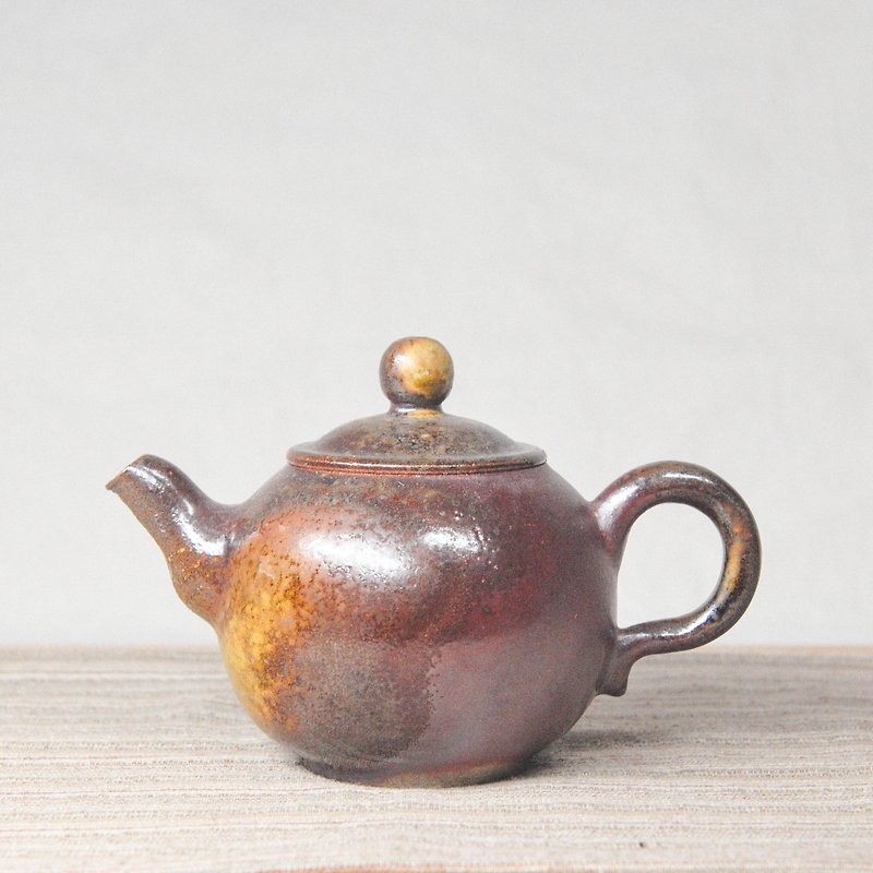 Wood burning pottery hand made. Mottled yellow grain firewood teapot - Teapots & Teacups - Pottery Purple