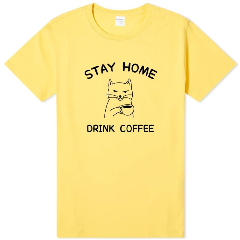 STAY HOME DRINK COFFEE 中性短袖T恤 黃色 待在家裡喝咖啡防疫 - 男 T 恤 - 棉．麻 黃色