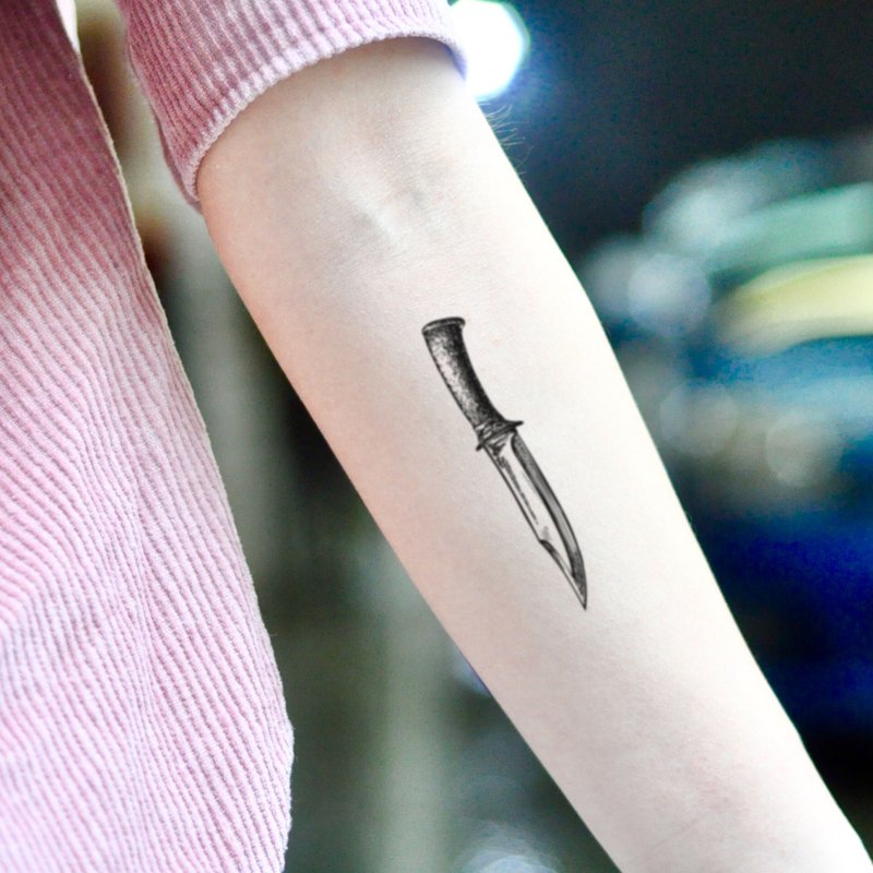 OhMyTat 獵刀 Bowie Knife 刺青圖案紋身貼紙 (2 張) - 紋身貼紙/刺青貼紙 - 紙 黑色