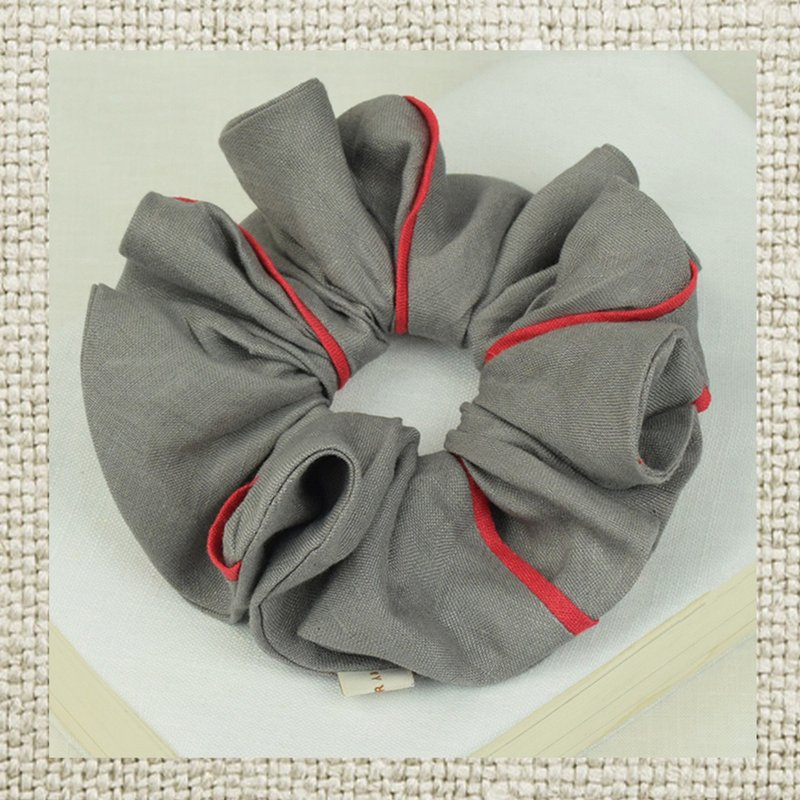 Linen Scrunchie For Long Hair & Short Hair Buns - Dark Palette Piped Blend - เครื่องประดับผม - ผ้าฝ้าย/ผ้าลินิน ขาว