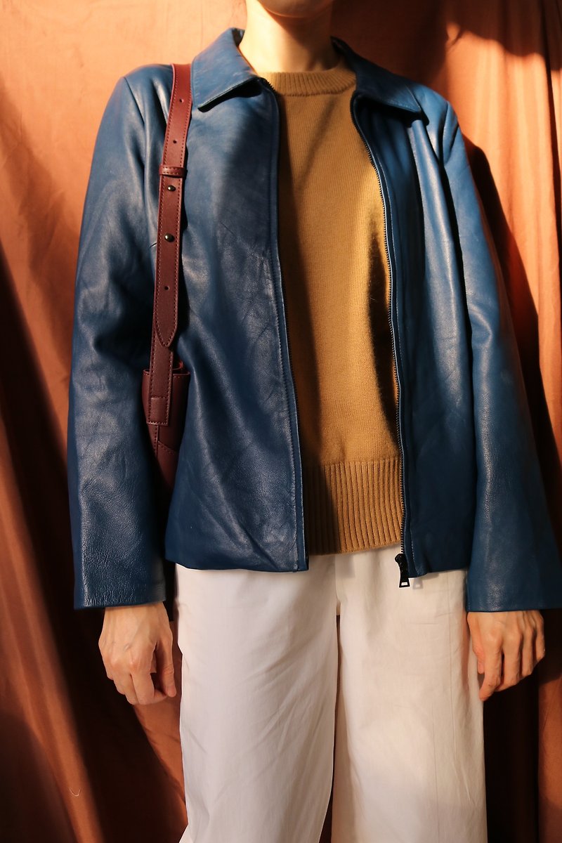 Valise Jacket 深藍色皮衣( 古著 ) - 外套/大衣 - 真皮 