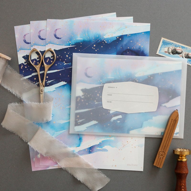 Night sky letter set - ซองจดหมาย - กระดาษ สีน้ำเงิน