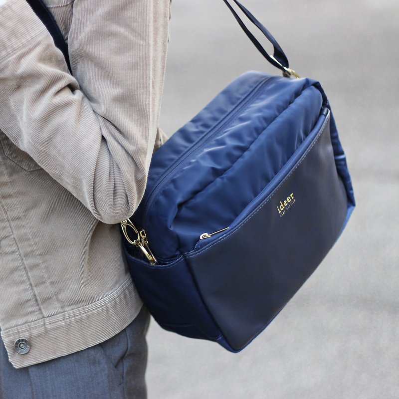 【季節特價】Kayton藍色皮革紋理防潑水尼龍側背手提包中包相機包 - 相機包/相機袋 - 其他材質 藍色
