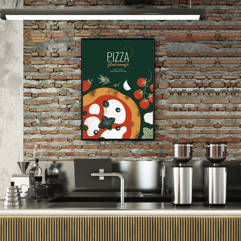 MENU • PIZZA - 義大利美食餐廚掛畫/廚房裝飾/餐廳掛畫 - 海報/掛畫/掛布 - 棉．麻 綠色