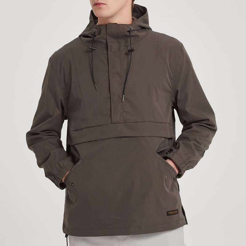 機能套頭風衣外套 Anorak Jacket /簡約款式/防潑水/情侶/中性 - 女大衣/外套 - 棉．麻 灰色