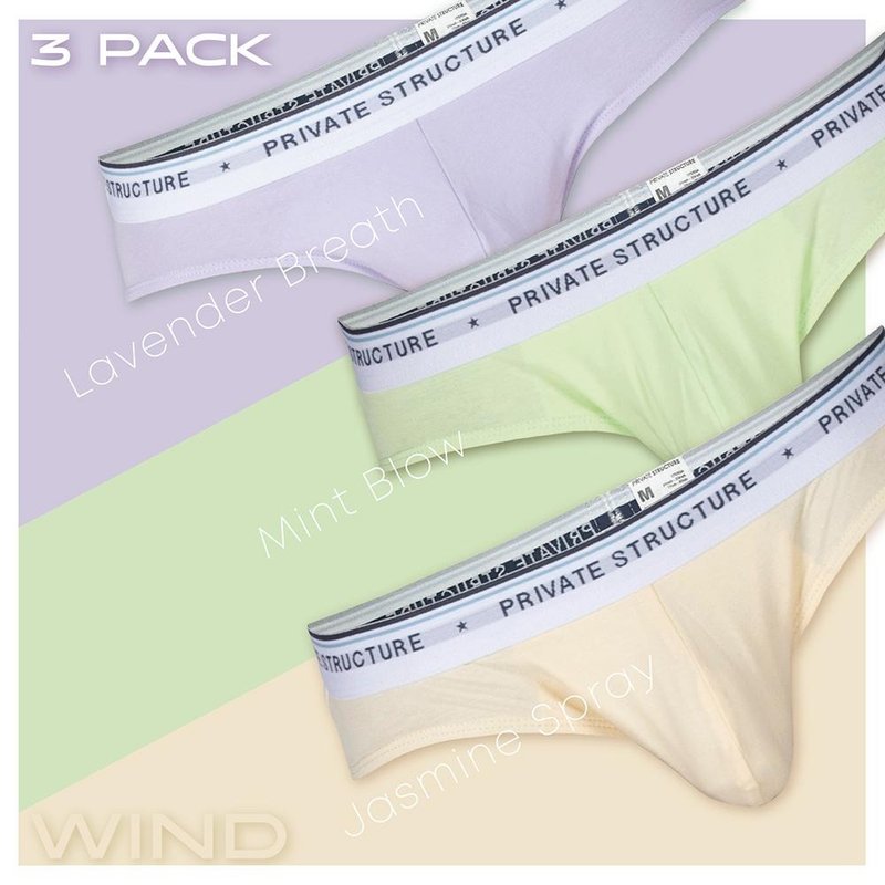 5lements Series Wind Men's Cotton Mini Brief Underwear - 3 Pack - ชุดชั้นในผู้ชาย - ผ้าฝ้าย/ผ้าลินิน หลากหลายสี