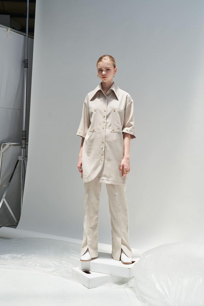 2019 A/W /簡約/羊毛/混紡/不對稱/反摺袖/襯衫 - 女襯衫 - 其他人造纖維 