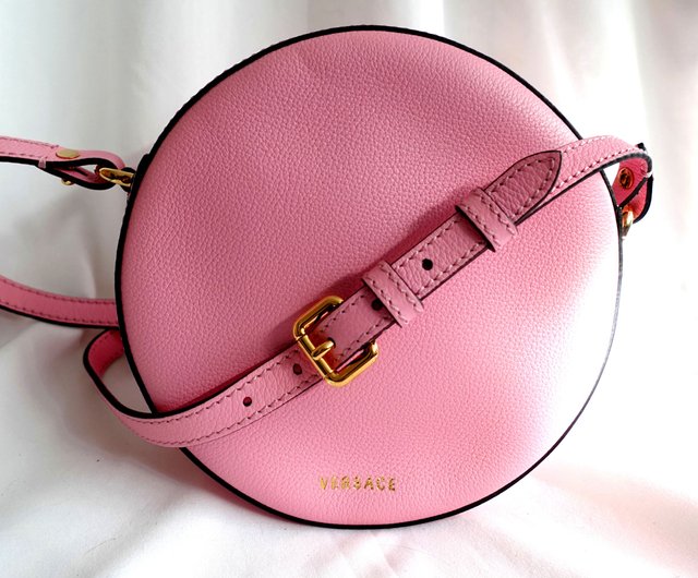 ★送料込★VERSACE ラ メデューサ ラウンド クロスボディバッグ VERSACEピンク本革ボールビーズグルーポットネイル彫刻