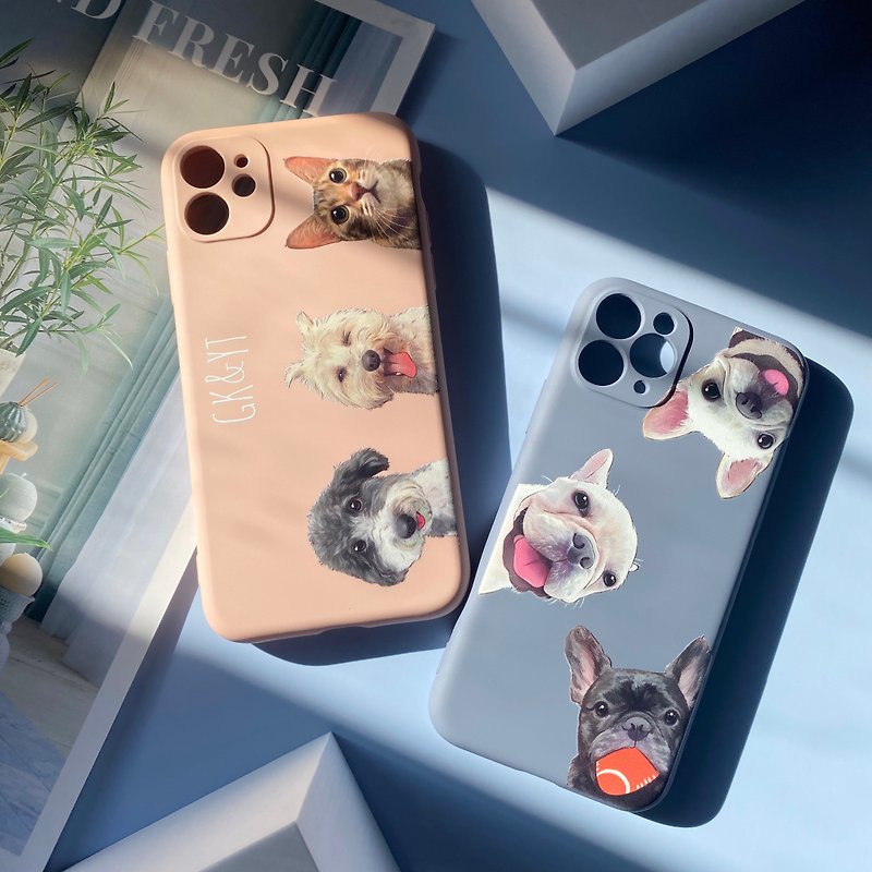 [Customized gift] Customized mobile phone case, hand-painted couple pet-like face painting - Phone Cases - Other Materials Gray