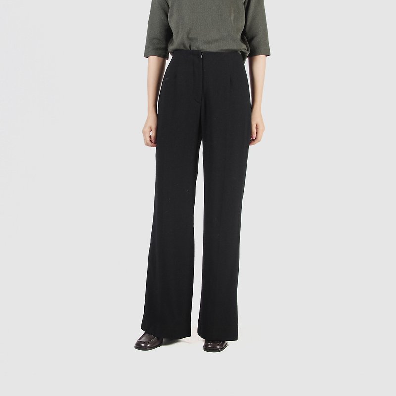 [Egg plant ancient] black shadow wool straight ancient trousers - Women's Pants - Wool Black