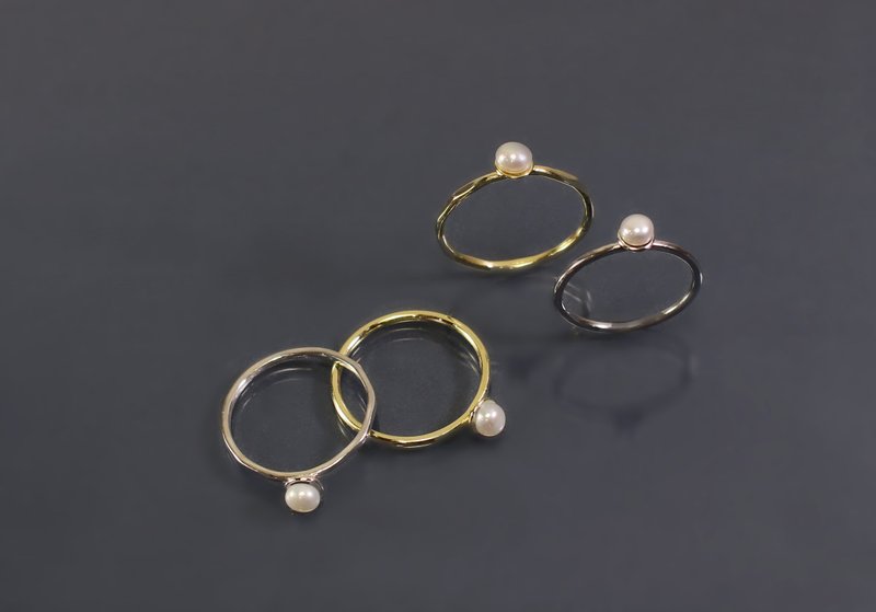 小品系列-簡約小珍珠925銀/黃銅戒 - 戒指 - 純銀 金色