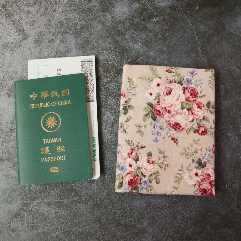 [Rose] Three-color handmade passport cover, passport holder, passport cover, passport bag - ที่เก็บพาสปอร์ต - ผ้าฝ้าย/ผ้าลินิน สีน้ำเงิน