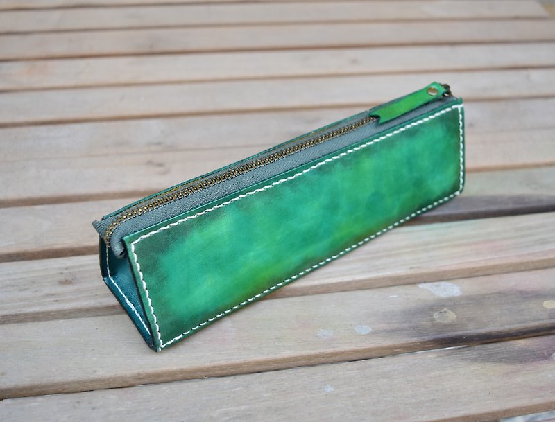 Forest green pencil case - กล่องดินสอ/ถุงดินสอ - หนังแท้ สีเขียว