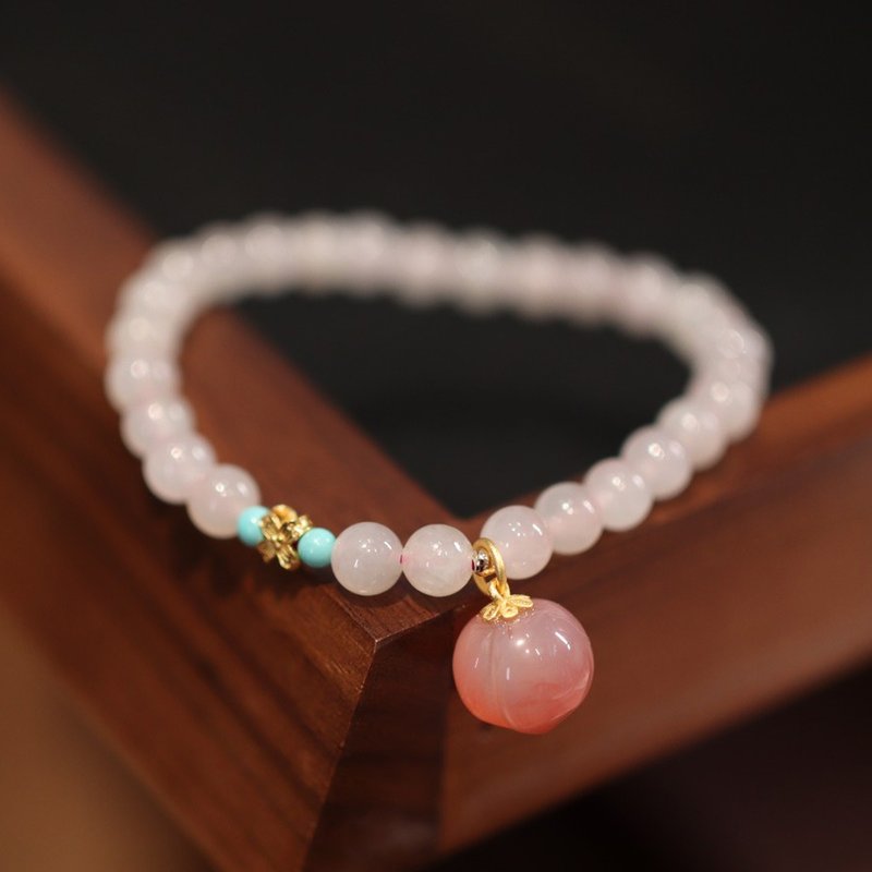 [Little Peach Bracelet] Natural 6MM Lotus Root Powder Hetian Jade Bracelet for Women, Designer Style Ancient Style Bracelet, Gift for Girlfriend - Necklaces - Jade Pink