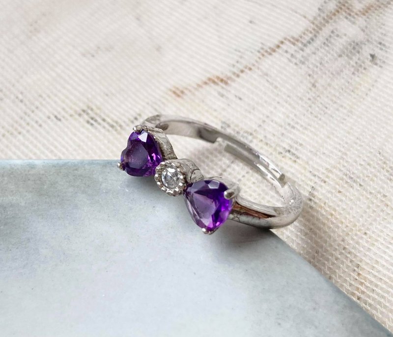 蝴蝶結紫水晶戒指925純銀裸石寶石輕珠寶半寶石 - 戒指 - 寶石 紫色