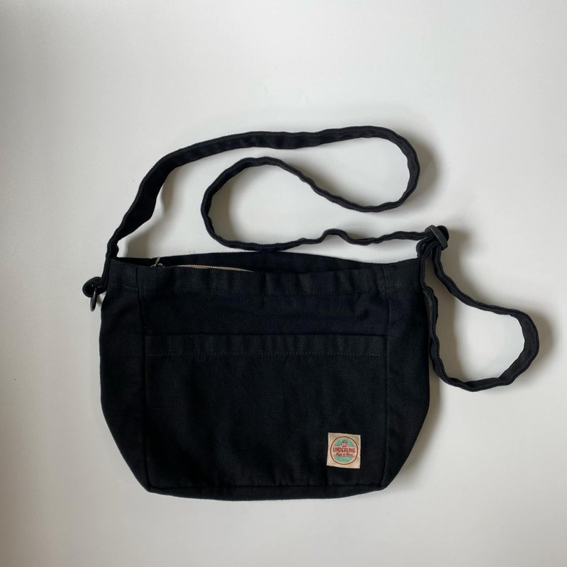 Underline Black Canvas Mini Mail Bag / Sling Bag - Messenger Bags & Sling Bags - Cotton & Hemp Black