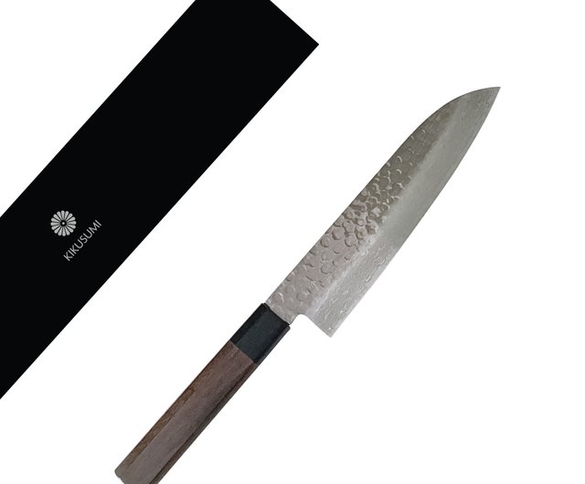 Kikusumi KATURA Kashi Gyuto Knife Damascus Japanese Steel AUS10 Polished  Hammered Finish 8.5”/21 cm Japanese Oak Handle - Kikusumi Knife SHOP