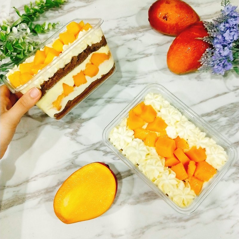 【季節限定】芒果爆多盒(芒果卡士達蛋糕)-天使香草/惡魔巧克力 - 蛋糕/甜點 - 新鮮食材 黃色
