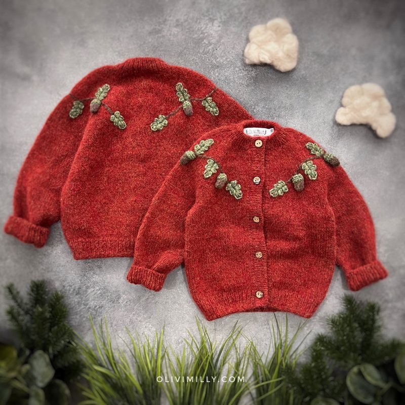 Accorns cardigan, Knitting cardigan, Kids cardigan, baby clothes, kids, Accorns - อื่นๆ - ขนแกะ สีแดง