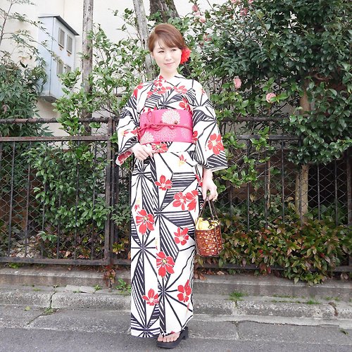fuukakimono 日本 和服 日本染色 梭織 女性 浴衣 腰帶 2件組 Fx48-2b yukata