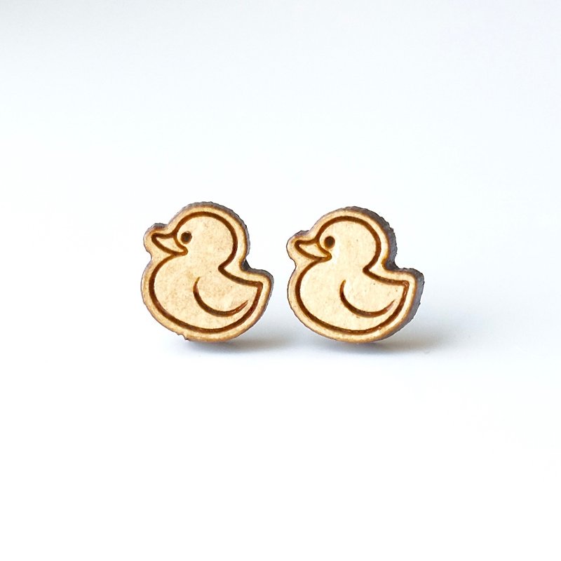 Plain wood earrings-Duck - ต่างหู - ไม้ สีนำ้ตาล