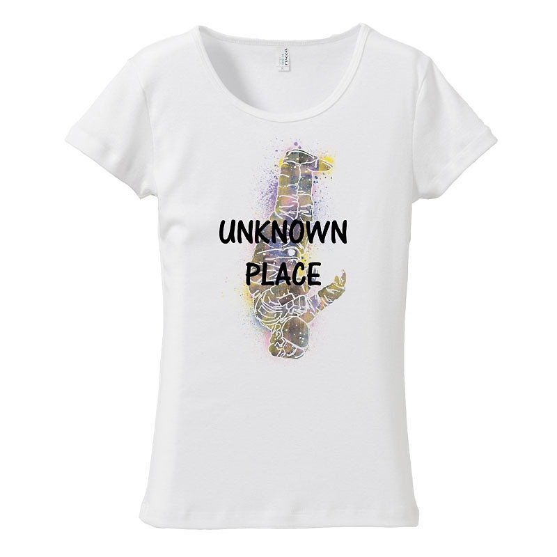 [Women's T-shirt] Unknown place - เสื้อยืดผู้หญิง - ผ้าฝ้าย/ผ้าลินิน ขาว