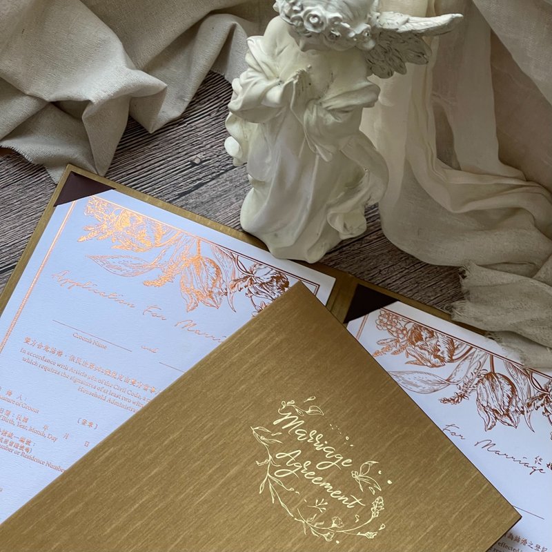 American-style wedding book appointment O straight style O luxury gold O marriage certificate folder O two book appointment groups - ทะเบียนสมรส - กระดาษ สีทอง