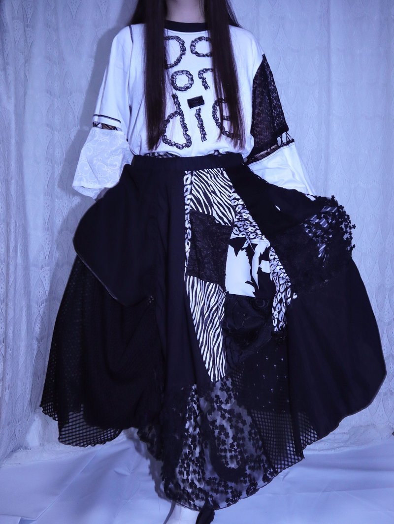 2way MIX 設計裙6011BBK MEIKEIIN handmade - 裙子/長裙 - 其他材質 黑色