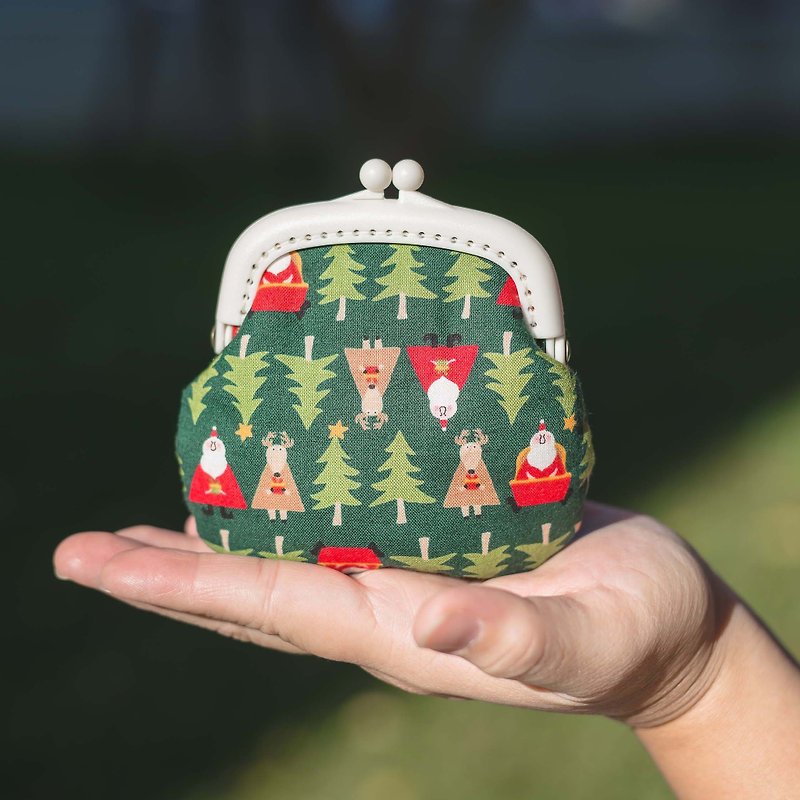 Tree and elk husband and wife - green - small mouth gold bag - purse - Christmas limited - กระเป๋าใส่เหรียญ - ผ้าฝ้าย/ผ้าลินิน สีเขียว