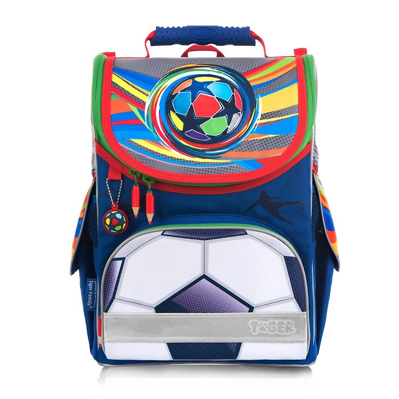 Tiger Family Small Aristocratic Ultra Lightweight Ridge Bag + Stationery Bag + Pencil Case - Colorful Football - กระเป๋าเป้สะพายหลัง - วัสดุกันนำ้ หลากหลายสี