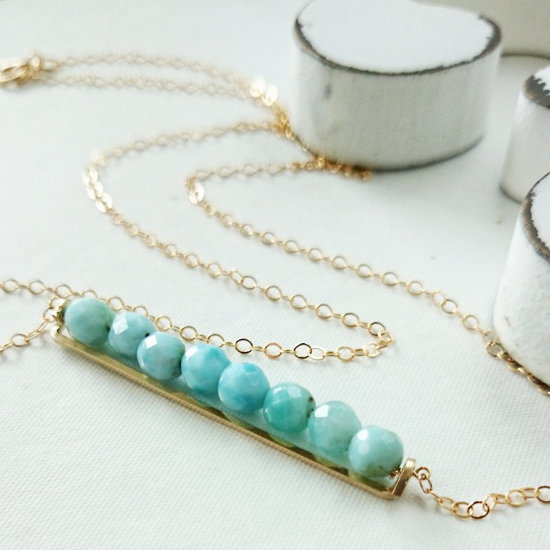 14kgf ♡ AA + larimar line bar necklace - Necklaces - Gemstone Blue