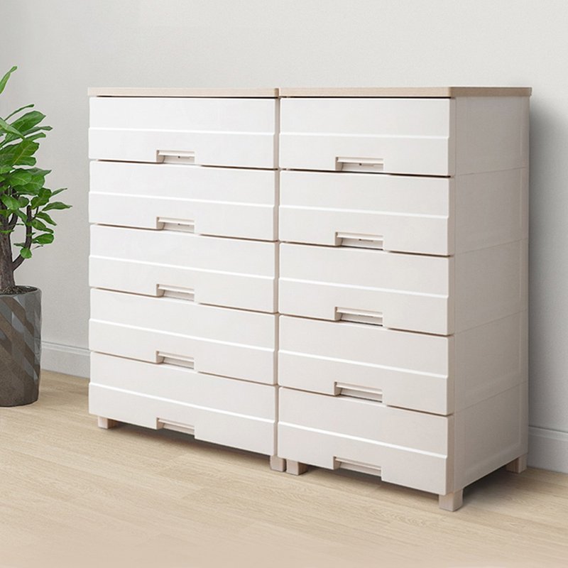 Japanese Tenma Fits 75-sided wide five-layer drawer storage cabinet (wooden top) - assembly-free - Storage - Plastic White