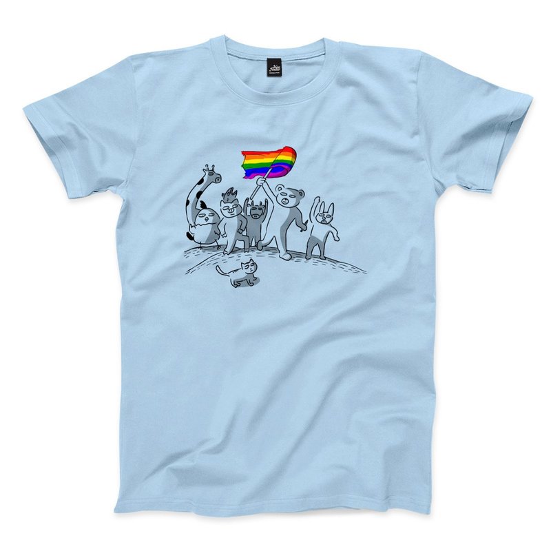 Animals rush forward-water blue-unisex T-shirt - เสื้อยืดผู้ชาย - ผ้าฝ้าย/ผ้าลินิน สีน้ำเงิน
