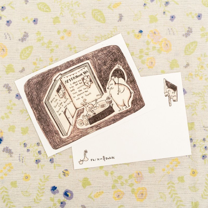 Afternoon tea / illustration story postcard - การ์ด/โปสการ์ด - กระดาษ สีนำ้ตาล