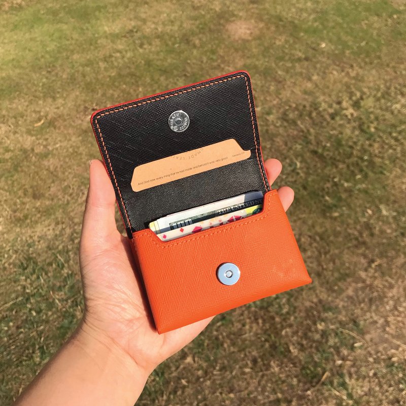 【Name Card Case】Orange Saffiano | Business | Handmade Leather in Hong Kong - Card Holders & Cases - Genuine Leather Orange