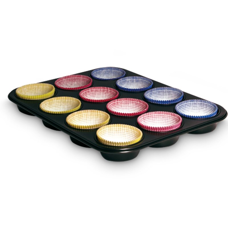 GUARDIN 12 MUFFINS TRAY + 60 PAPER BUN CASES - 27X35CM - Pots & Pans - Other Metals Black