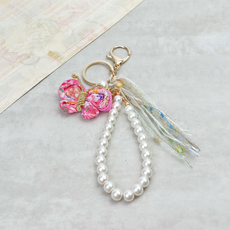 Zephyr Handmade Butterfly Charm Zephyr Keychain Gift Key Ring Cloth Butterfly Charm Exchange Gift - เชือก/สายคล้อง - เส้นใยสังเคราะห์ สึชมพู