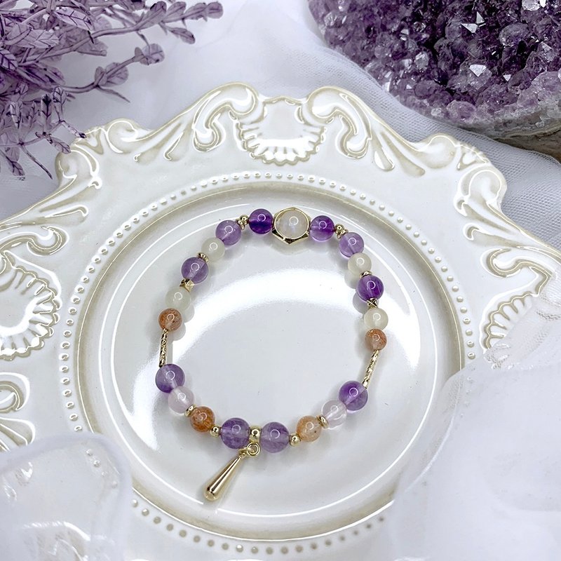 Mengshuanghua/Amethyst White Crystal Moonstone Amethyst Rose Quartz Arusha Stone - สร้อยข้อมือ - วัสดุอื่นๆ สีม่วง