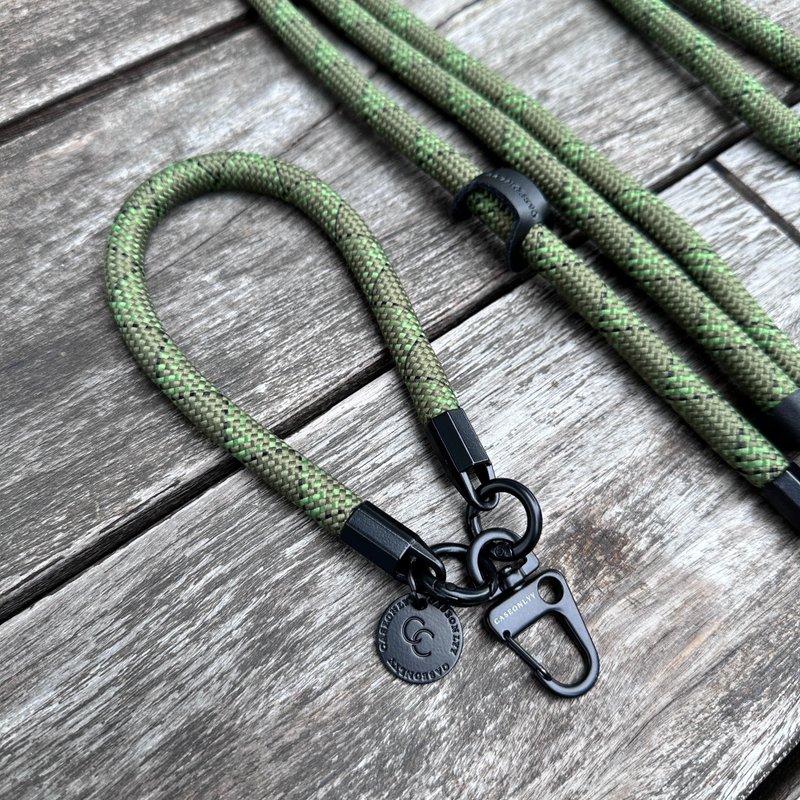 【10mm】Military green mountain woven portable wrist lanyard with transparent clip - Phone Accessories - Nylon Green