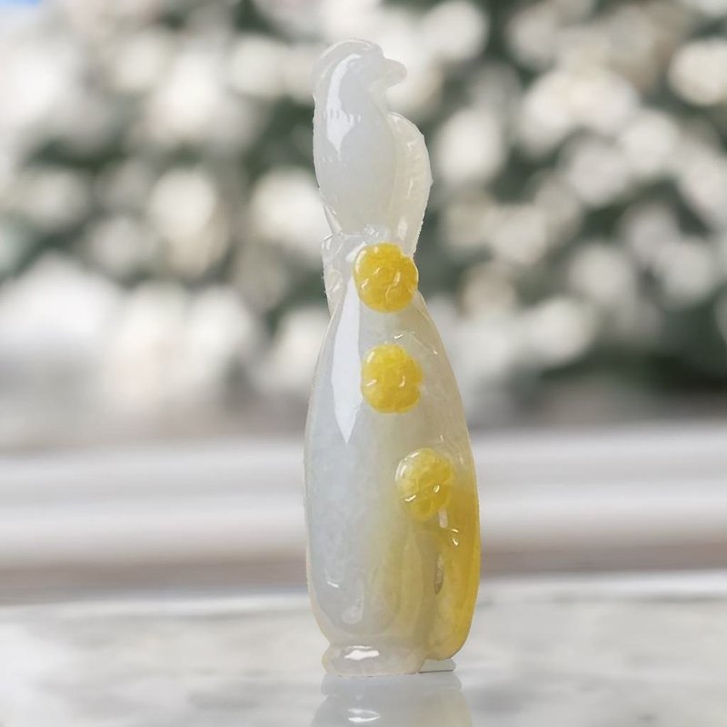 Ice floating yellow jade phoenix vase | natural Burmese jade A grade jade | gift giving - สร้อยคอ - หยก หลากหลายสี