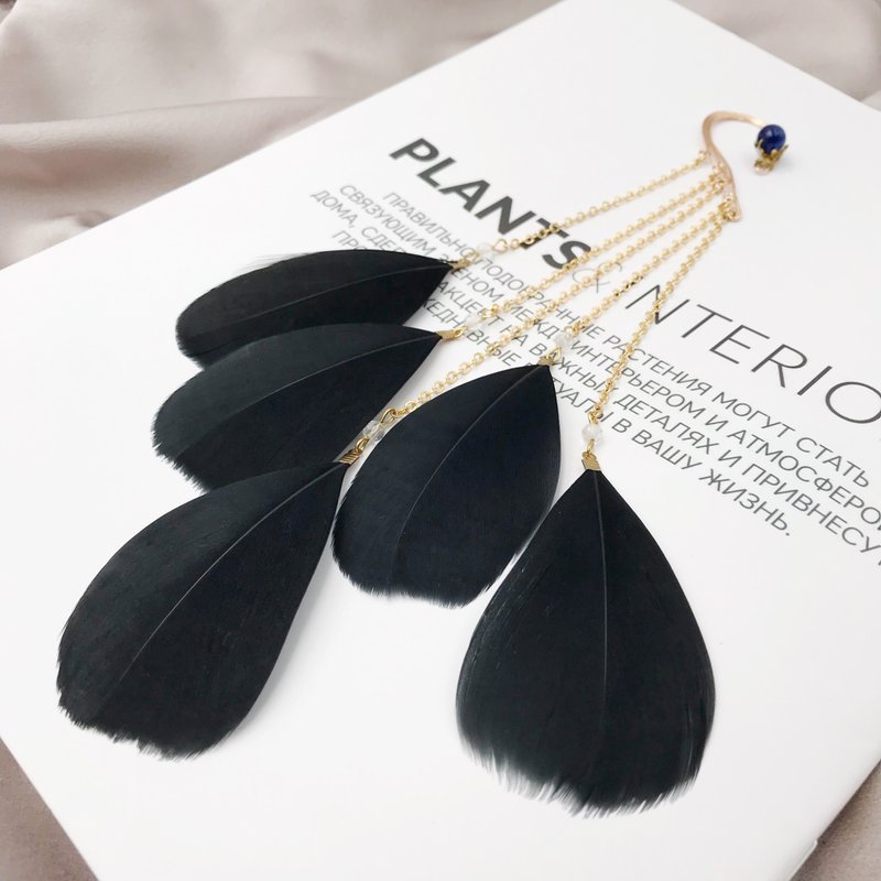 Deep purple black││Feather feather earrings single earrings earrings custom-made earrings - ต่างหู - วัสดุอื่นๆ สีม่วง