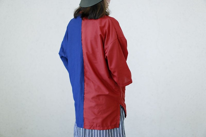 雙色短袖kimono  - 中性衛衣/T 恤 - 棉．麻 
